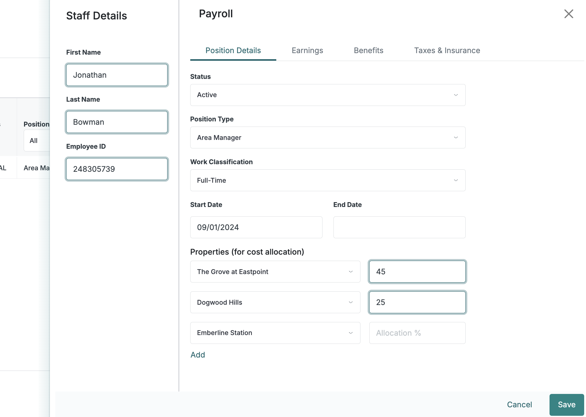 Staff management modal